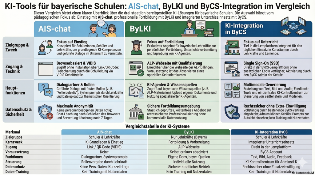 Infografik zu den KI-Tools für bayerische Schulen